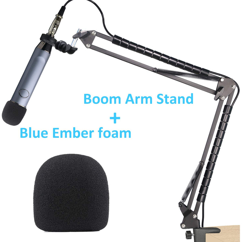 Ember Microphone Stand with Pop Filter - Microphone Boom Scissor Arm Stand with Windscreen, Cable Sleeve Compatible with Blue Ember Mic by YOUSHARES