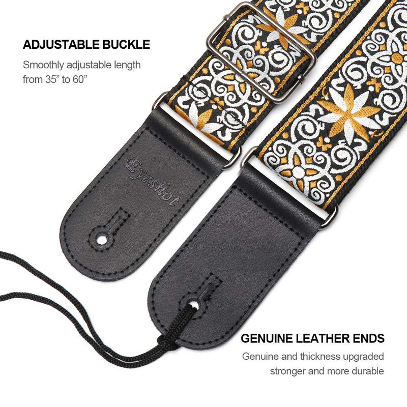 Eyeshot Guitar Strap Adjustable Jacquard Woven Guitar Strap with Genuine Leather End, Acoustic Electric Bass Vintage Guitar Strap with Strap Locks & Strap Picks Jacquard King Style