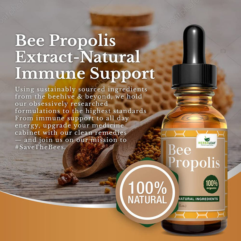 HerbaLeaf Pure Bee Propolis Extract for Immune Support & Sore Throat Relief. (1 Fl Oz)