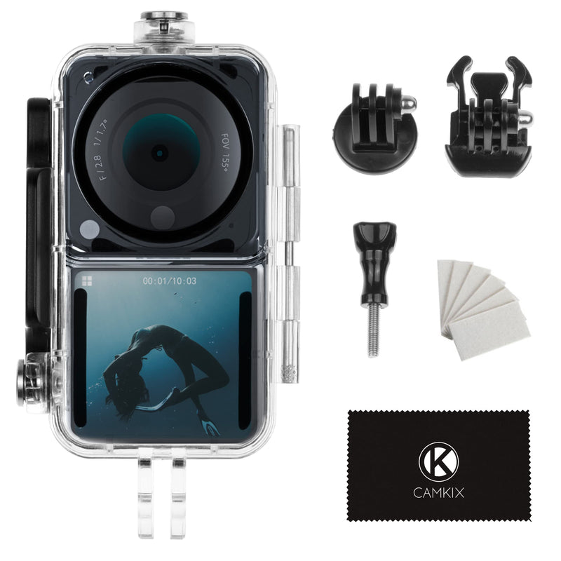 Camkix Waterproof Case Compatible with DJI Action 2 Power Combo or DJI Action 2 Dual-Screen Combo -Transparent - Protects Up to 147ft/45M Underwater - Clear Display - Diving, Skiing, Snorkeling Case