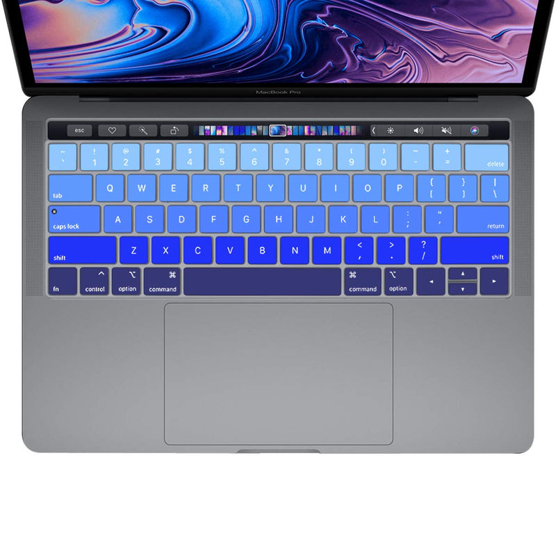 ProElife Blue Gradient Keyboard Cover Ultra Thin Keyboard Protector Skin for MacBook Pro with Touch Bar 13-inch 15-inch (Model A2159, A1989, A1990, A1706, A1707) (2019 2018 2017 2016) (Ombre Blue) For Touch Bar 13-Inch 15-Inch Ombre Blue