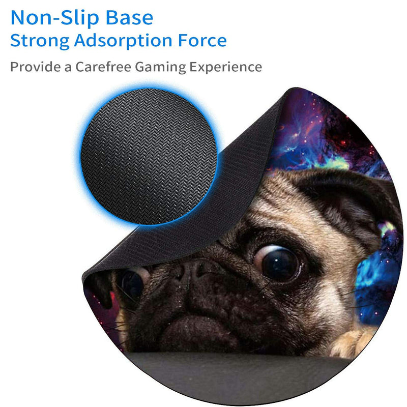 Round Mouse Pad with Galaxy Dog Gaming Mouse Pads for Laptop Computers Non-Slip Rubber Base Mousepad for Office Home, Cute Mouse Mats and Be Happy Stickers Round Mouse Pad