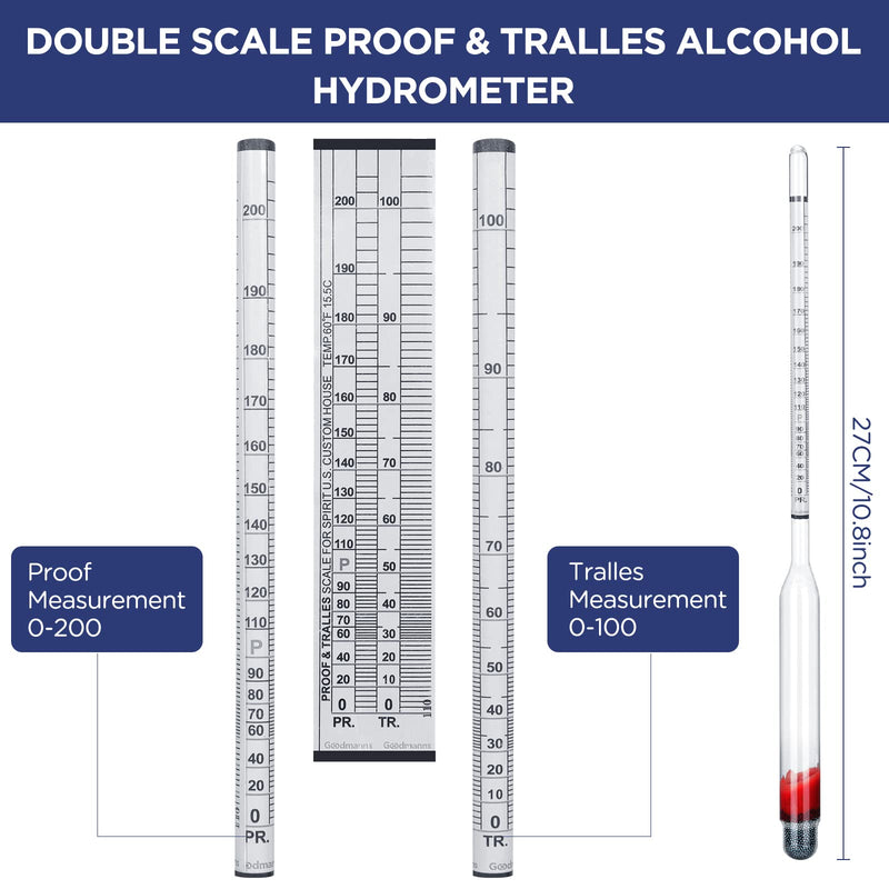 3 Pcs Glass Hydrometer Alcoholmeter 0-200 Proof, Alcohol Hydrometer Digital for Distilling Moonshine Liquor, White