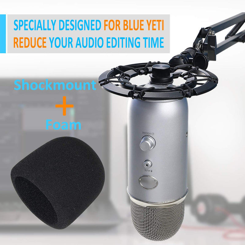 ShockMount with Foam Windscreen for Blue Yeti and Yeti Pro Microphone, Alloy Shock Mount Reduces Vibration Noise and Improve Recording Quality by YOUSHARES Shock Mount with Foam