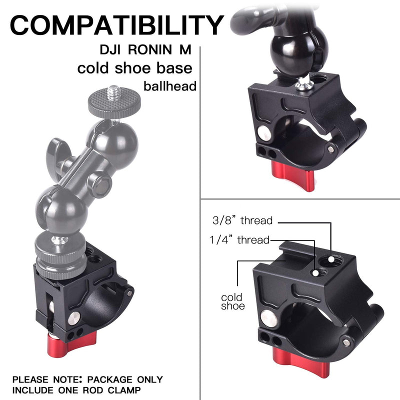 MOSHUSO 25mm 1 Inch Rod Clamp for DJI Ronin M Ronin MX Freely MOVI - Monitor Mount Adapter with Built-in Cold Shoe 1/4” and 3/8” Thread Holes w/ threads and cold shoe