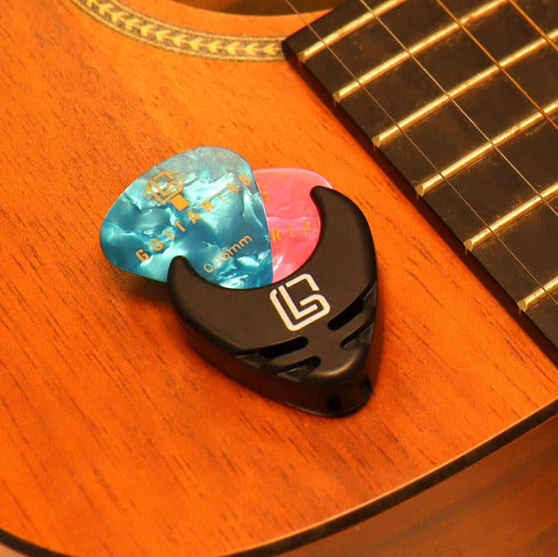Guitar Pick Stick-on Holder with 10 mixed picks by Guitar Lab | Celluloid Plectrums for electric, bass, guitar or ukulele | Pick Storage Accessories | 10 picks 0.46mm, 0.71mm and 0.96mm