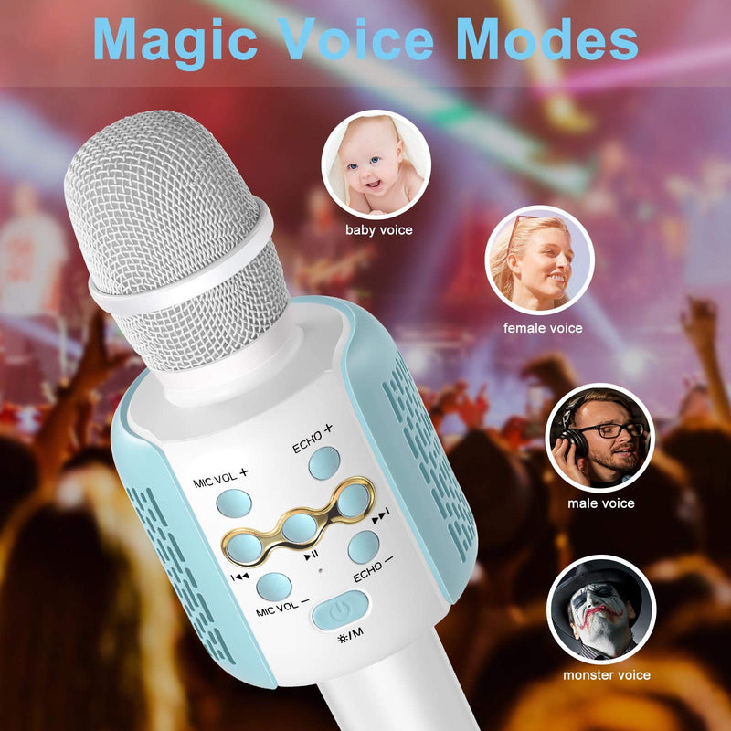 Wireless Bluetooth Karaoke Microphone with LED Lights, NANIWAN 4-in-1 Portable Microphone for Kids, Karaoke Mic with Speaker, Phone/PC, Suitable for Parties, Adults and Children Blue