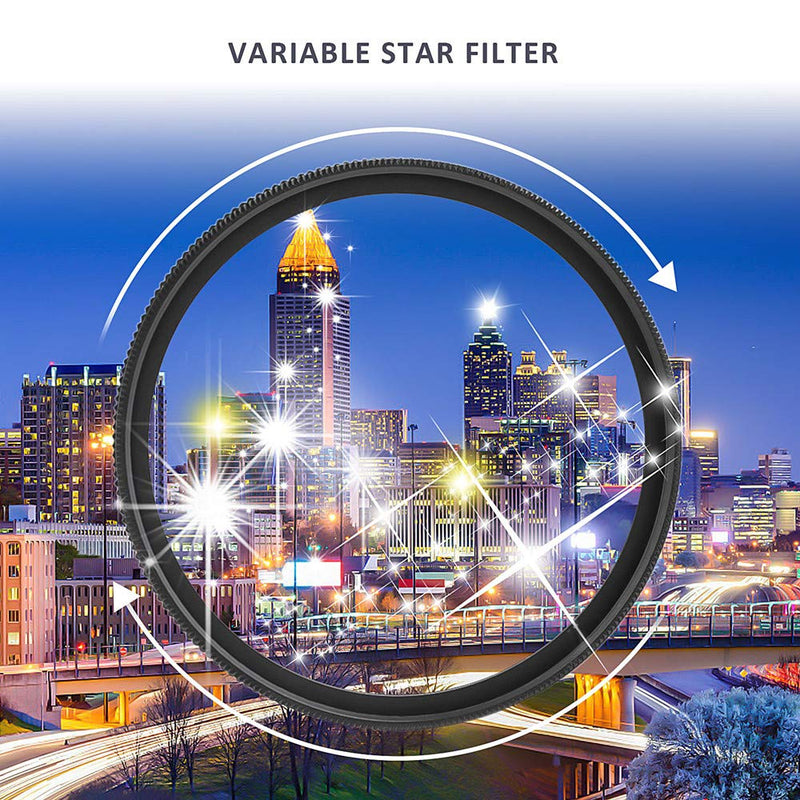 77mm Star Filter,GREEN.L 2rd Generation Slim Variable Starburst Filter(4 Points,6 Points,8 Points) with Cleaning Cloth + 4 Slot Filter Pouch 77mm