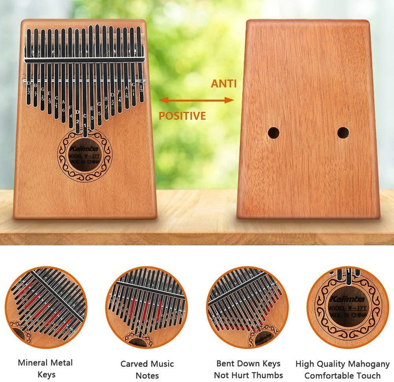 BestFire Kalimba Thumb Piano 17 Keys Finger Piano Fingers Portable Mbira Sanza African Wood Finger Piano, Hand Piano with Study Instruction and Tune Hammer for Kids Adult Beginners Professional