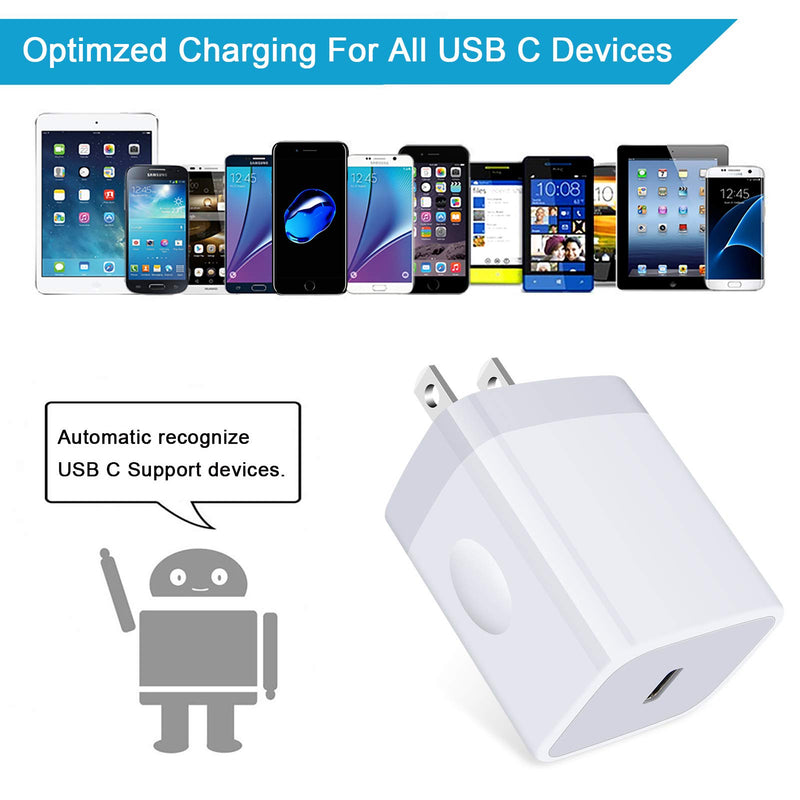 USB C Wall Charger, 2Pack 20W 3.0 Fast PD Charger Plug Power Delivery Adapter Type C Charging Block Compatible with iPhone 11/11 Pro Max/SE, Samsung Galaxy Note 20 Ultra S20 S10 Plus, Pixel 4XL 3XL