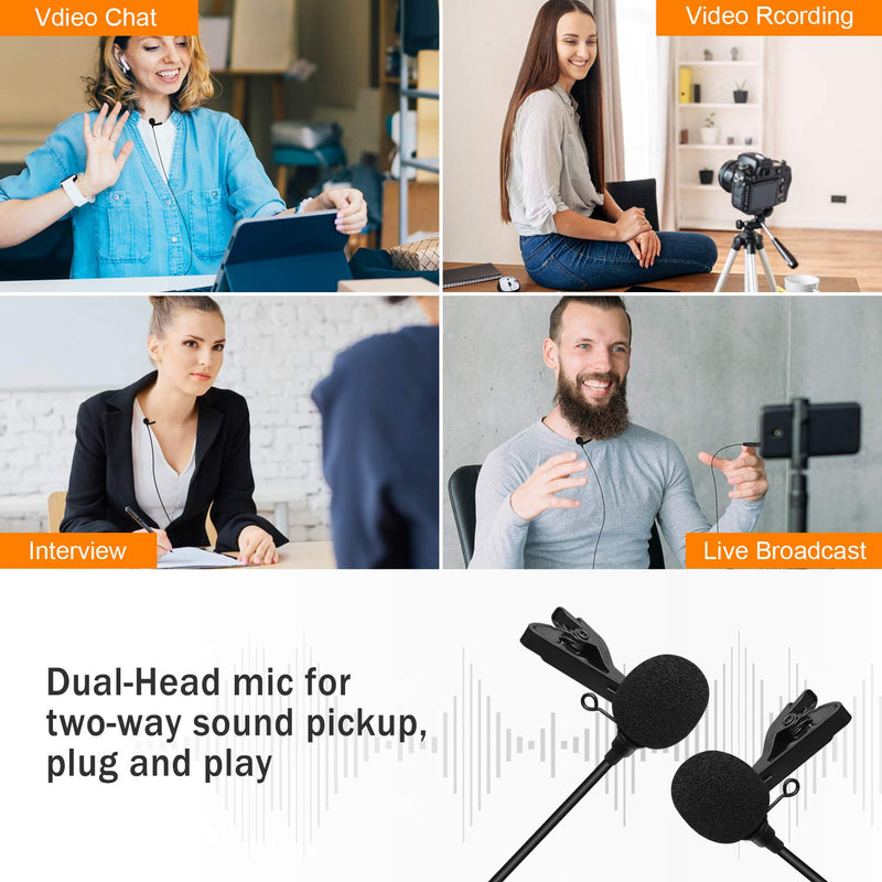 Comica CVM-D02 Dual Lavalier Microphones,Omnidirectional Condenser Hands-free Clip-on Lapel Mic with 3.5mm TRS Connector,Lav mic for Camera,DSLR,iPhone,Android,Huawei,Sony,PC, Laptop(Black)(4.5meters) 14.7ft Black