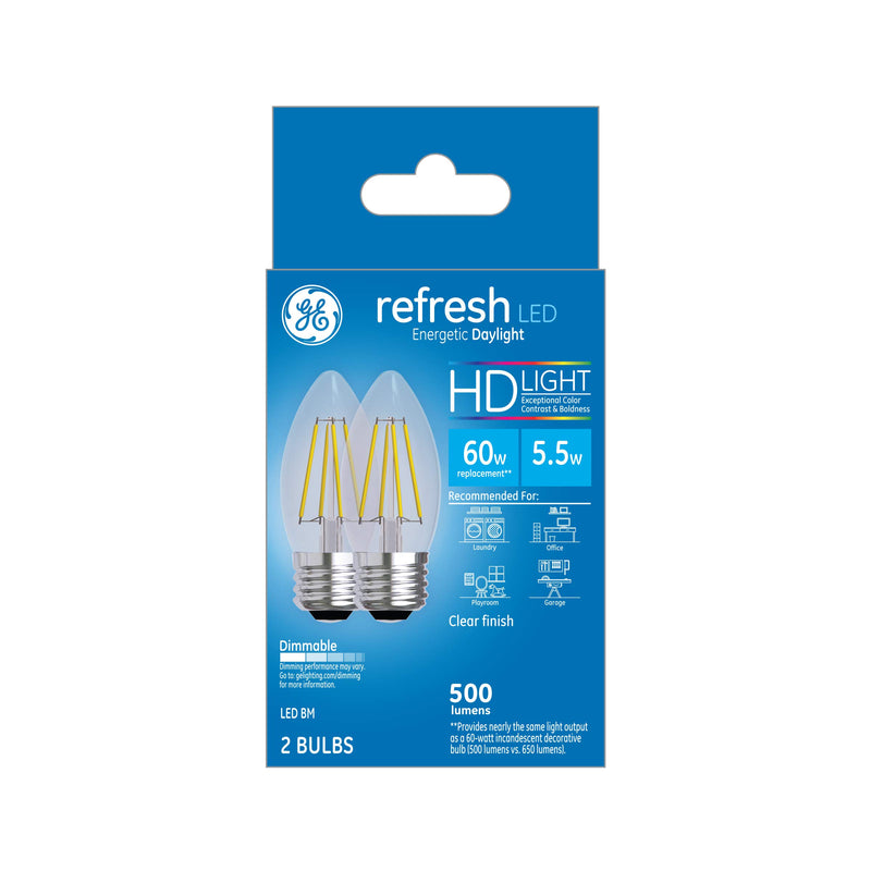 GE Lighting Refresh HD LED 5.5-watt (60-watt Replacement), 500-Lumen Candle Light Bulb with Medium Base, Daylight, 8-Pack 8-Pack Standard 60-Watt