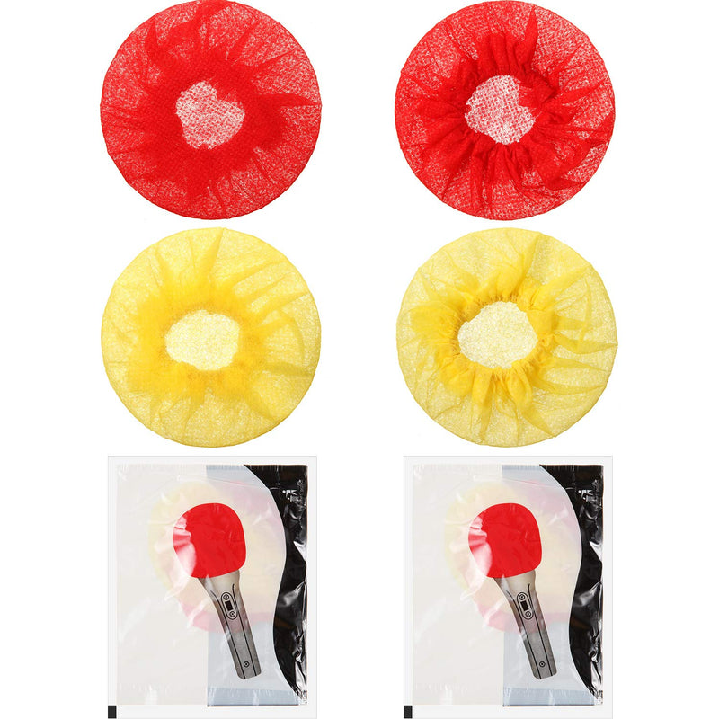 200 Pieces Disposable Microphone Cover Microphone Windscreen Cover Non-woven Elastic Band Hygiene Cover No-Odor Mic Covers Utility Pop Filter for Recording and Singing, Red and Yellow