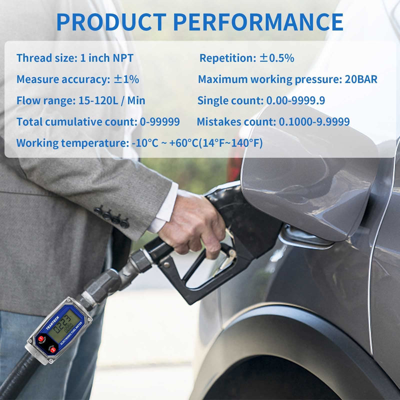 Digital Turbine Flow Meter Digital LCD Display with NPT Counter Gas Oil Fuel Flowmeter for Measure Diesel Kerosene Gasoline (1 Inch) 1 inch Black blue