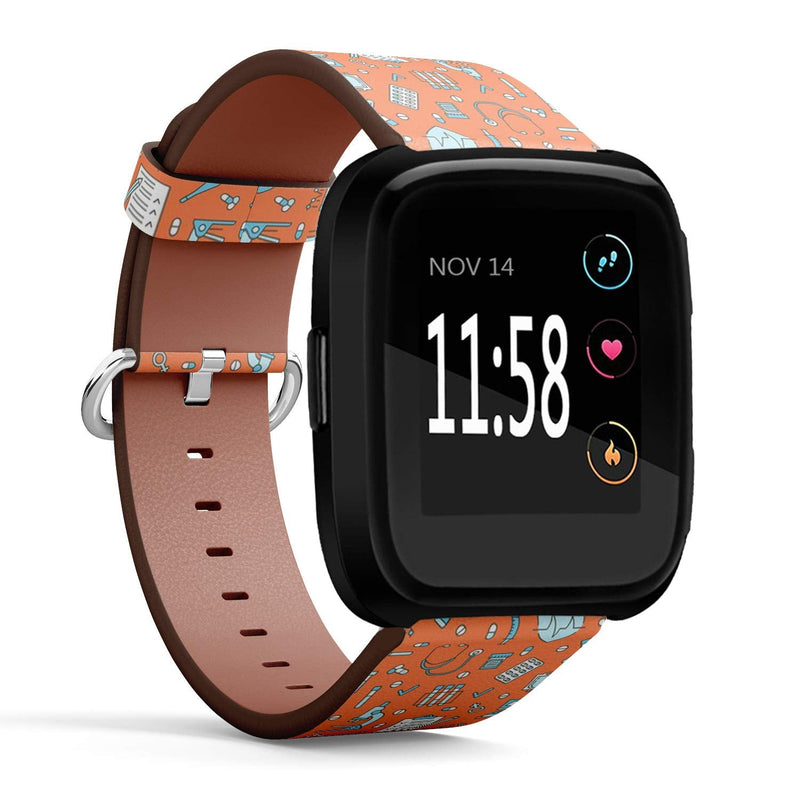 Q-Beans Replacement Band, Compatible with Fitbit Versa/Versa 2 / Versa Lite - Leather Band Bracelet Strap Wristband Accessory with Quick-Release Pins // Medical Clinic