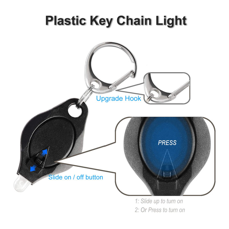 RISEMART Mini LED Keychain Flashlight, Ultra Bright Key Ring Tiny Light Torch, Pack of 10 Black bright led keychain flashlight, Batteries Included