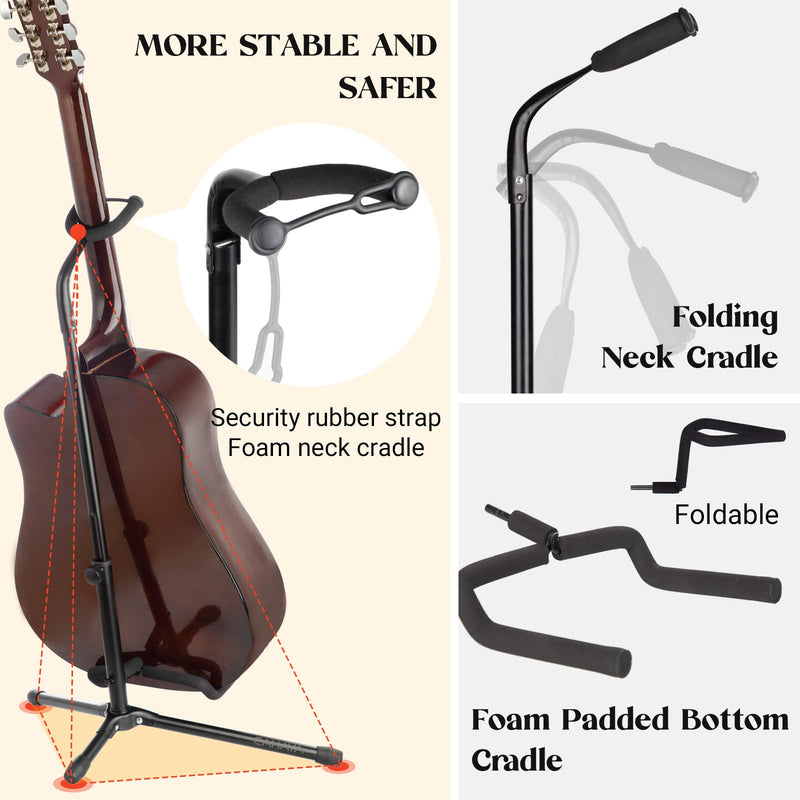 CAHAYA Guitar Stand with Neck Holder Folding Tripod Floor for Acoustic Electric Classical Bass Guitars Mandolins Banjos Ukulele
