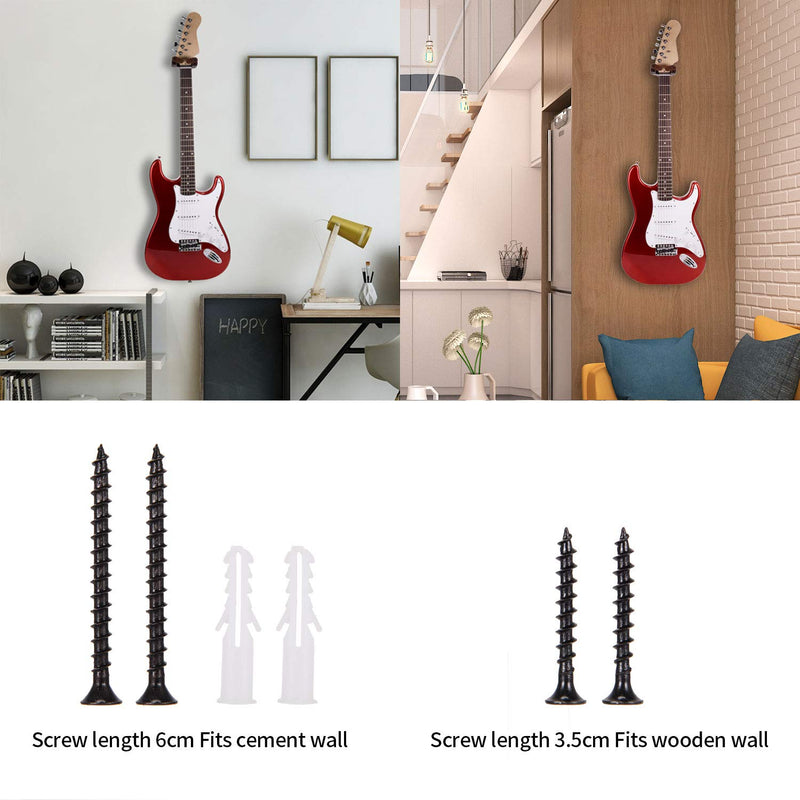 Asmuse Guitar Wall Mount Hanger Single Auto Lock Hanger Hook for Wall Electric Bass Guitar Acoustic Folk Classical Guitar Ukulele Natural Black Walnut Base 1 Pack