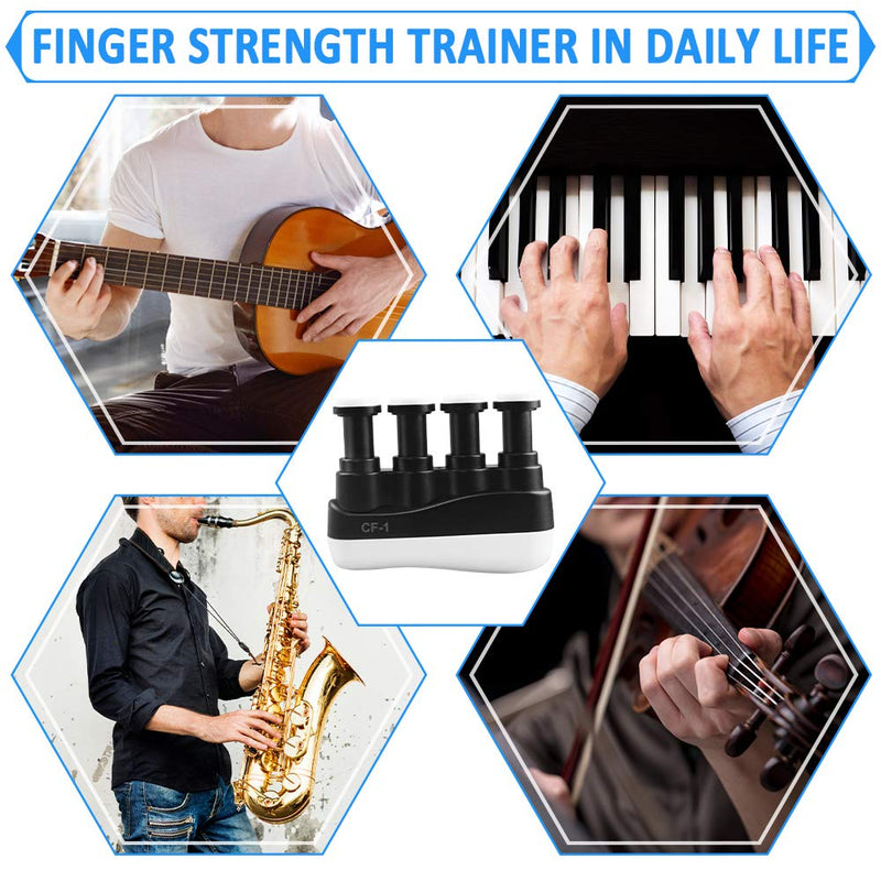 2 Pack Finger Exerciser, Portable Finger Strength Trainer Hand Exerciser Guitar Finger Exerciser Grip Trainer Strengthener for Piano Brass Guitar (Black and White)
