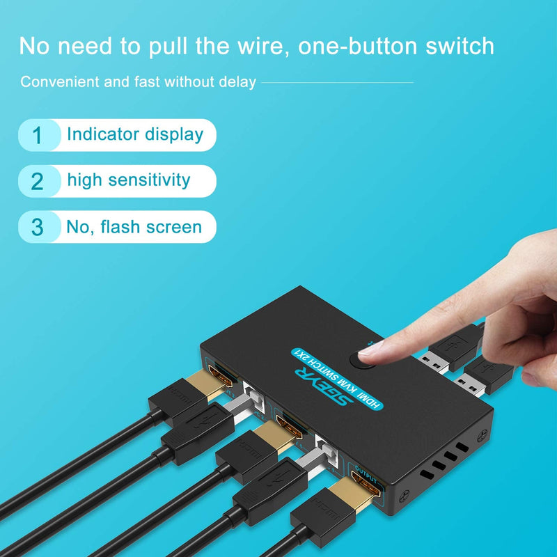 KVM Switch, SGEYR KVM Switch HDMI,USB Switch for 2 Computers Sharing Mouse Keyboard Printer to One HD Monitor, Support 4K@30Hz,1 HDMI Cables and 2 USB Cables Included 】 kvm switch 2 port with hotkey