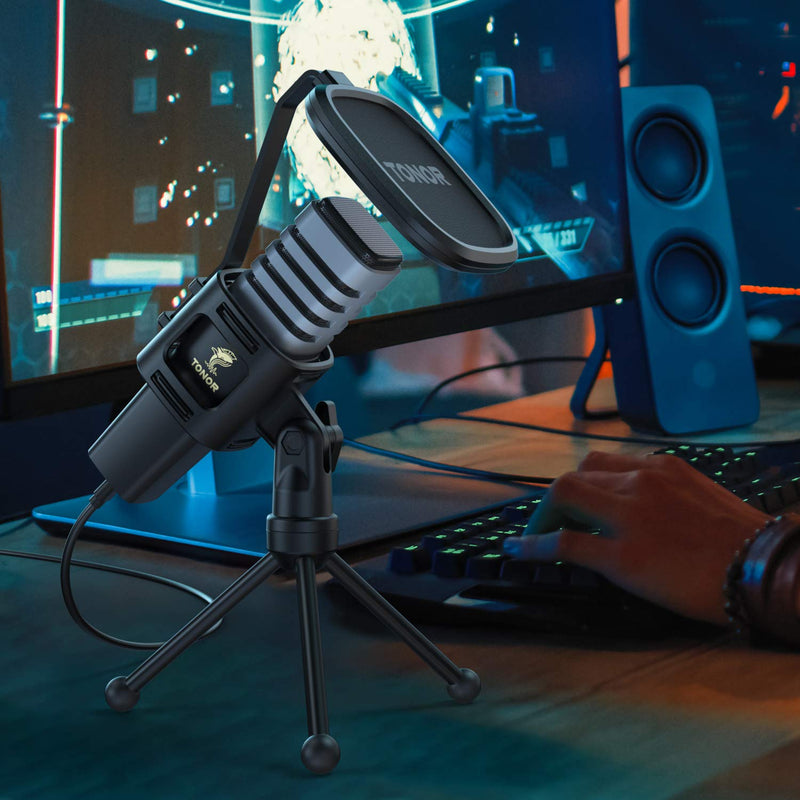 USB Microphone, TONOR Condenser Computer PC Mic with Tripod Stand, Pop Filter, Shock Mount for Gaming, Streaming, Podcasting, YouTube, Skype, Twitch, Discord, Compatible with Laptop Desktop, TC30