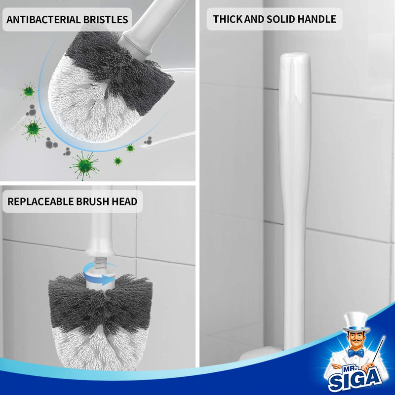 [AUSTRALIA] - MR.SIGA Toilet Bowl Brush and Holder, Premium Quality, with Solid Handle and Durable Bristles for Bathroom Cleaning, White, 1 Pack 