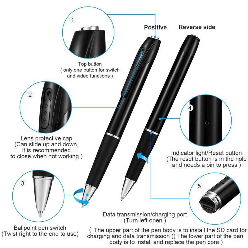 Hidden Spy Camera Pen Nanny Camera Pen HD 1080P, Spy Kit Body Camera Portable Pocket Mini Camera 150 Minutes Battery Life with 32GB SD Card