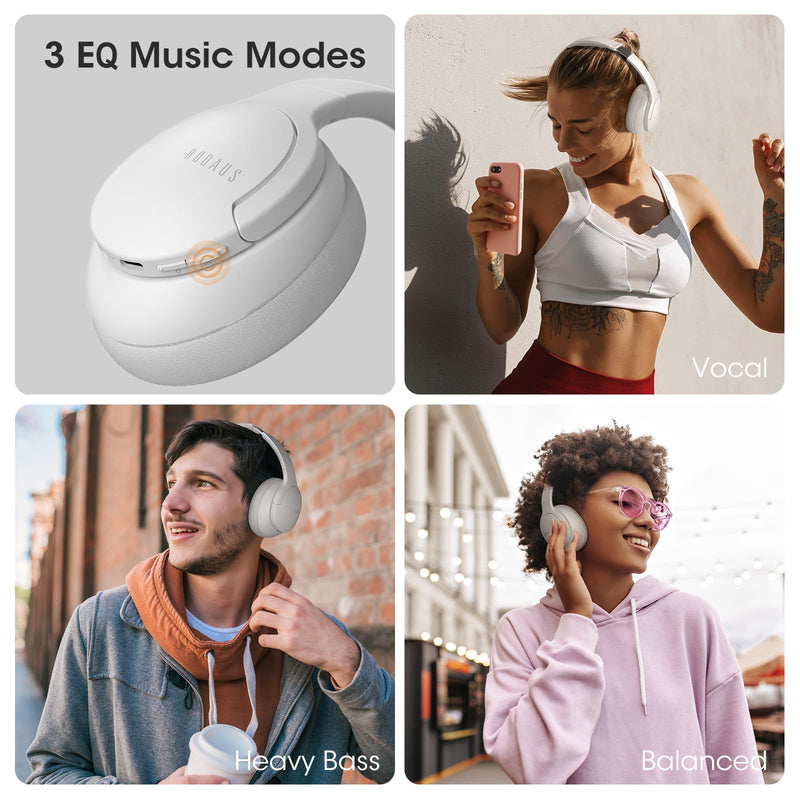 DOQAUS Upgraded Wireless Headphones Over Ear, 90H Playtime Bluetooth 5.3 Wireless Headphones with 3EQ Modes, Built-in HD Mic, HiFi Stereo Sound, Deep Bass, Memory Foam Ear Cups (White) White