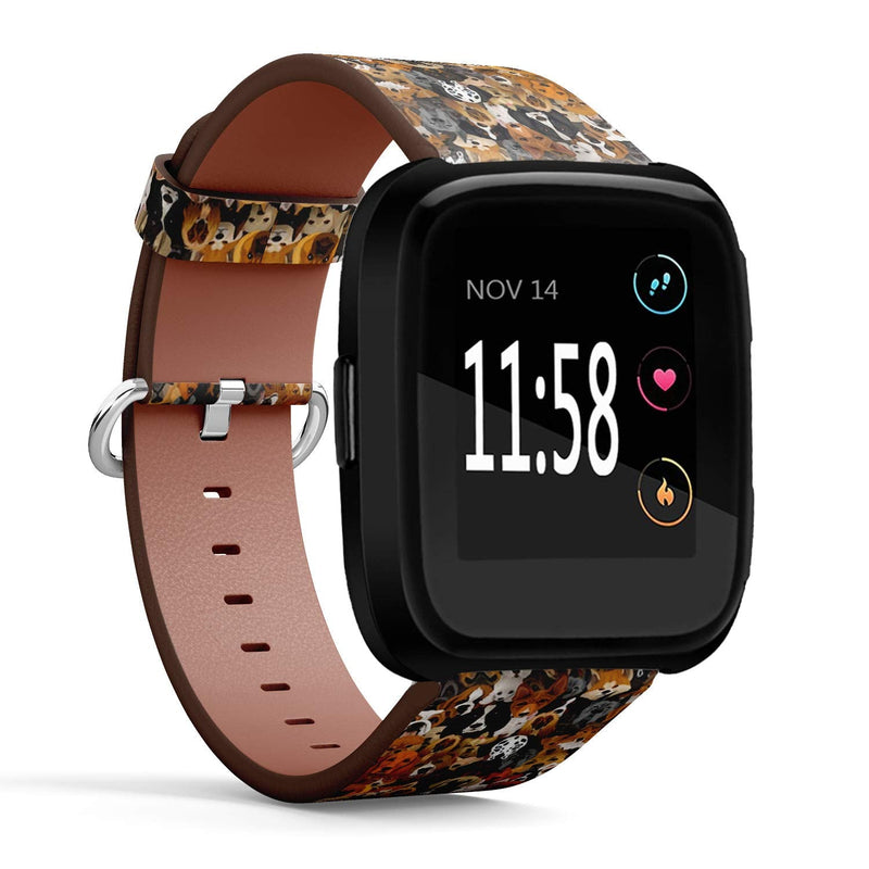 Compatible with Fitbit Versa/Versa 2 / Versa LITE/Leather Watch Wrist Band Strap Bracelet with Quick-Release Pins (Dogs Different Breeds)