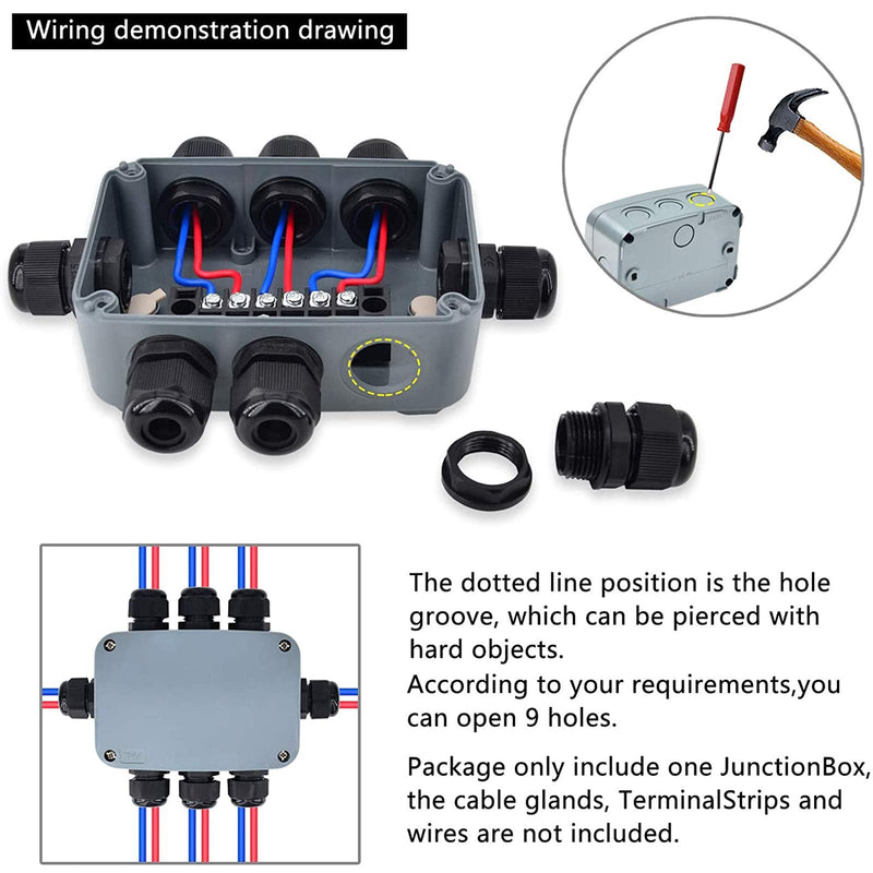 Nineleaf 1PK Outdoor Junction Box ABS Plastic Dustproof IP66 Waterproof Universal Electrical Boxes Project Enclosure Grey 4 7/8" 3 1/4" 2 1/4" inch (125x86x62mm) fit 20mm Cable Gland for Outdoor Use 125x86x62mm