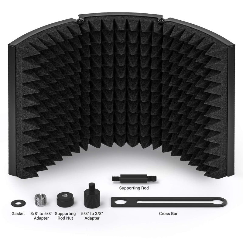 [AUSTRALIA] - TONOR Microphone Isolation Shield, Studio Mic Sound Absorbing Foam Reflector for Any Condenser Microphone Recording Equipment Studio, Black 