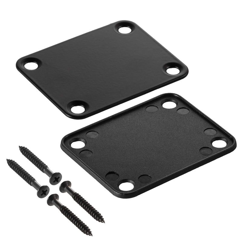 Randon 2 Pcs Metal Guitar Neck Plate Standard 4 Holes with Screws 64 x 51mm Compatible with Strat Tele Style Electric Guitar Jazz Bass Parts Replacement (Black) Black
