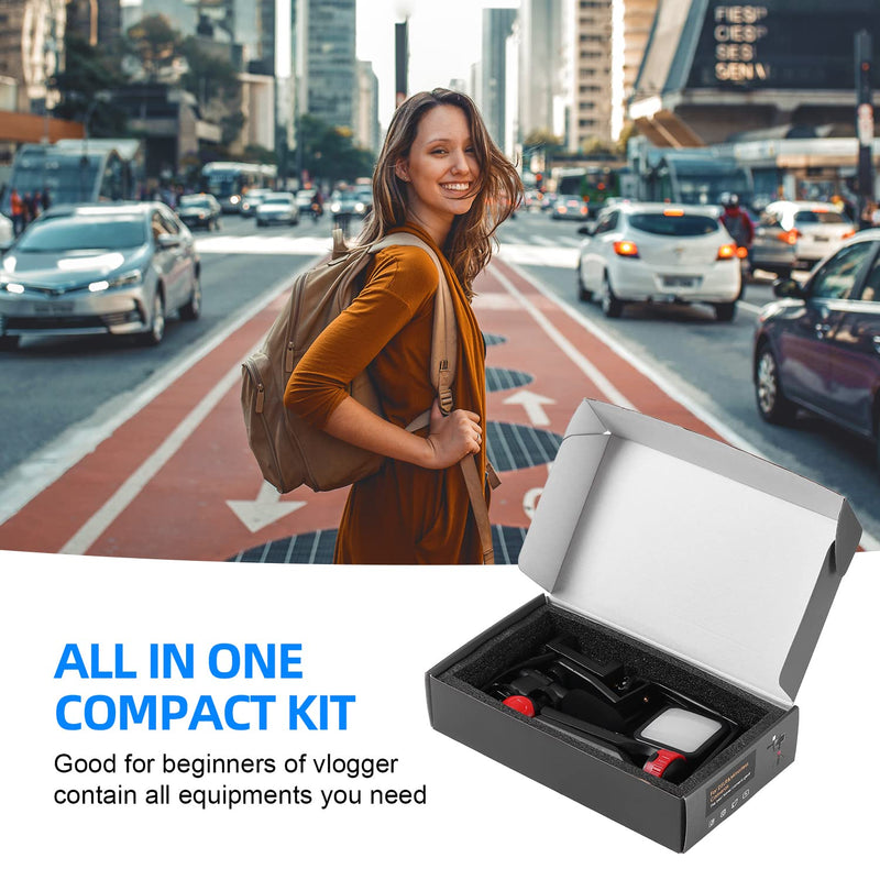 Vlogging Kit for iPhone Android: YouTube Starter Kits Vlog Video Recording Equipment - Accessories: Phone Tripod, Phone Mount, LED Light and Microphone - Black