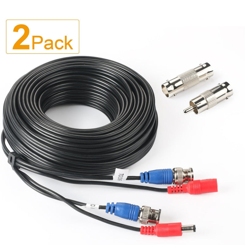 SHD 2Pack 50Feet BNC Vedio Power Cable Pre-Made Al-in-One Camera Video BNC Cable Wire Cord for Surveillance CCTV Security System with Connectors(BNC Female and BNC to RCA) 50Feet x 2Pcs