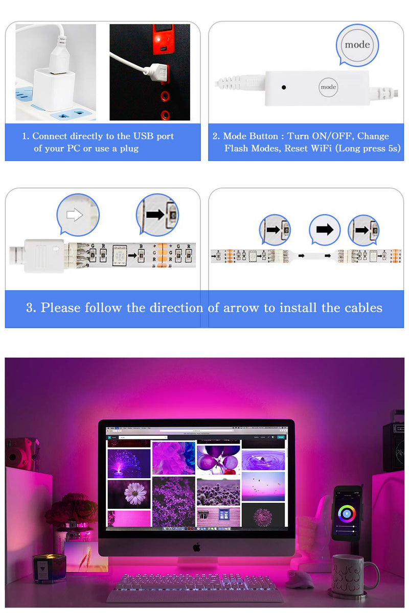 [AUSTRALIA] - LED Lights for TV LED Strip Lights 6.56ft for 40-60 in TV CHORTAU LED TV Backlight Kit with Wi-Fi and Remote - 16 Color Changing 5050 LEDs Bias Lighting for HDTV 