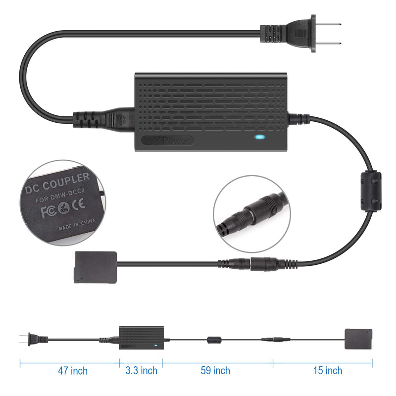 DMW-AC10 DMW-AC8 DMW-DCC8 Dummy Battery Power Supply Kit Replace DMW-BLC12 Battery for Panasonic Lumix G7 DMC-GH2 FZ300 G5 G6 G80 G81 G85 G5X GX8 FZ1000 FZ2500 DC-G90 G95 G99 Cameras by Tengdaxing