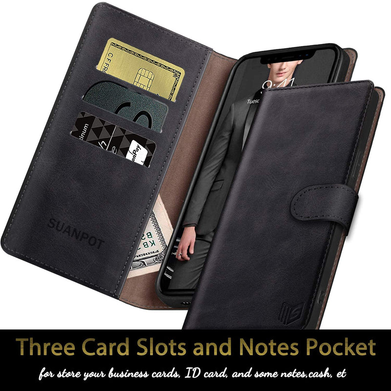 SUANPOT for Samsung Galaxy S20 6.2"(NON S20+/S20 Utra) with RFID Blocking Leather Wallet case Credit Card Holder,Flip Folio Book Phone case Shockproof Cover Women Men for Samsung S20 case Wallet Black For S20 6.2 Inch