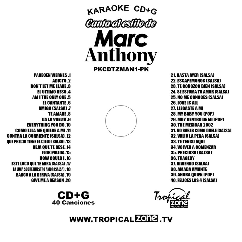 Karaoke Marc Anthony DVD 40 Best Songs Ever