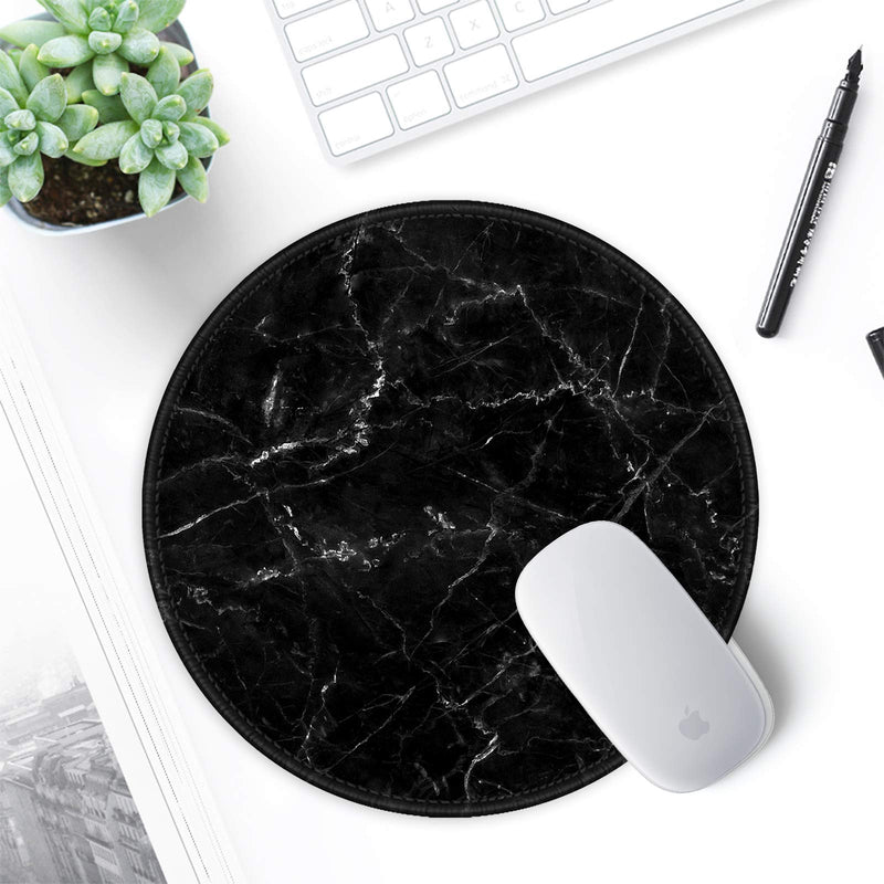 ITNRSIIET [20% Larger] Mouse Pad with Stitched Edge Premium-Textured Mouse Mat Waterproof Non-Slip Rubber Base Round Mousepad for Laptop PC Office 8.7×8.7×0.12 inches, Black Marbling
