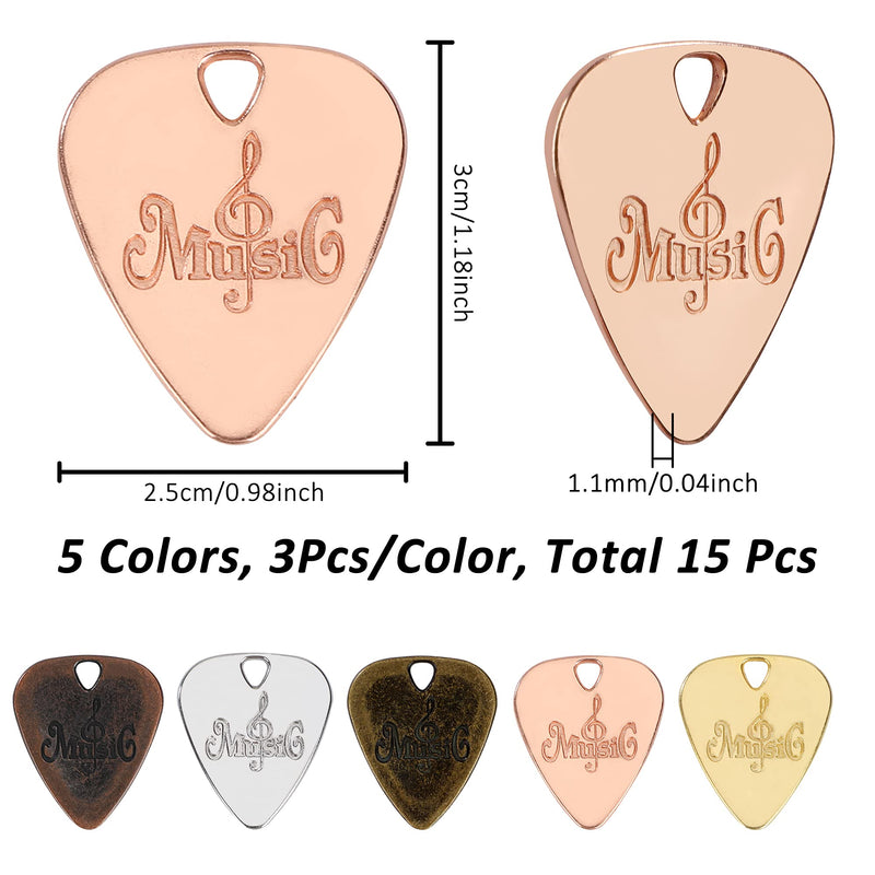 Picks Metal Plectrum Zinc Alloy Guitar Pick Creative Plectrums for Electric Acoustic or Bass Guitars Musical Instruments Accessory 5 Color 15 Pieces