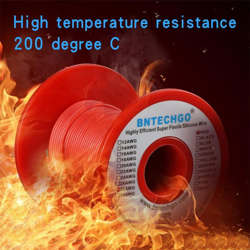 BNTECHGO 28 Gauge Silicone wire spool 250 ft Red Flexible 28 AWG Stranded Tinned Copper Wire