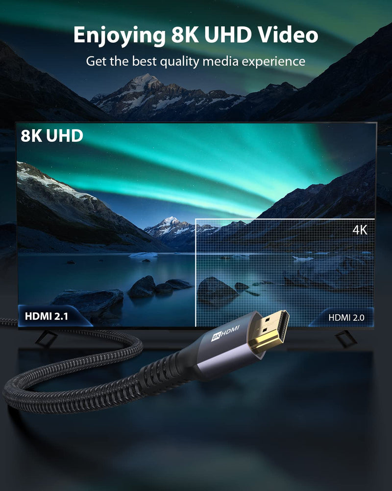 8K HDMI 2.1 Cable 6ft 48Gbps, Stouchi (Certified) Ultra High Speed HDMI Cables, 8K60Hz 4K120Hz 144Hz eARC HDCP 2.2&2.3 SBTM HDR10+ Dolby Compatible with PS5/PlayStation 5/Xbox Series X/Apple TV 4K Grey 1