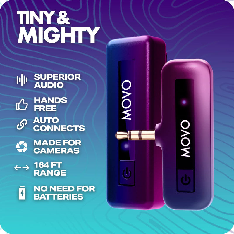 [AUSTRALIA] - Movo Wireless Mini Camera Microphone for Video Recording- 2.4Ghz Wireless Transmitter with Clip on Lavalier Microphone for DSLR, Mirrorless Camera- Compact Lapel Mic (164FT Range, 10-Hr Battery Life) 