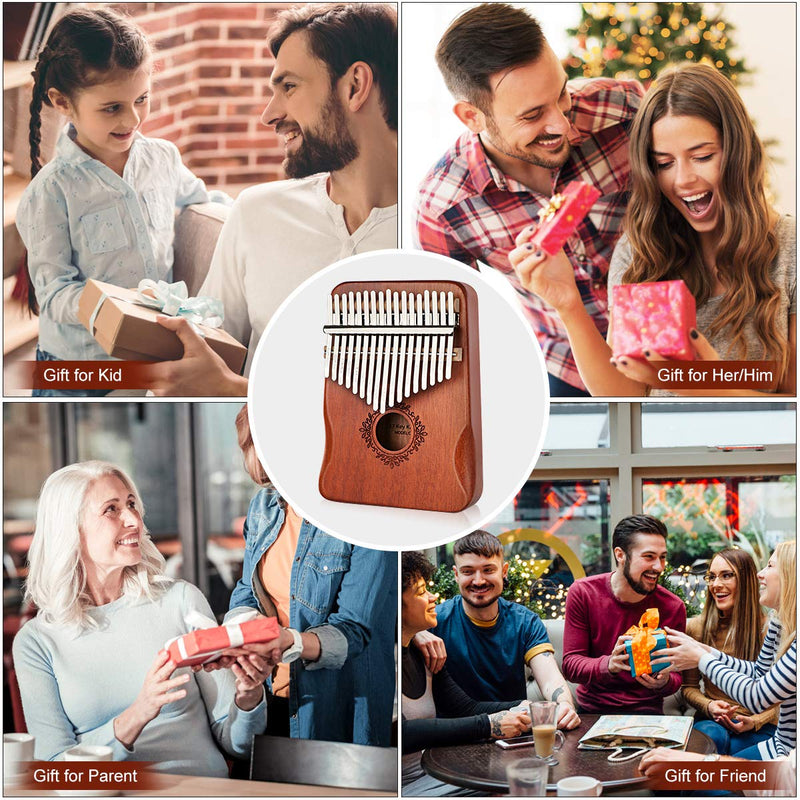 Kalimba Thumb Piano 17 Keys, Easy to Learn with Study Instruction and Tune Hammer, Portable Wood Finger Piano, Mbira, Gifts for Kids Adult Beginners