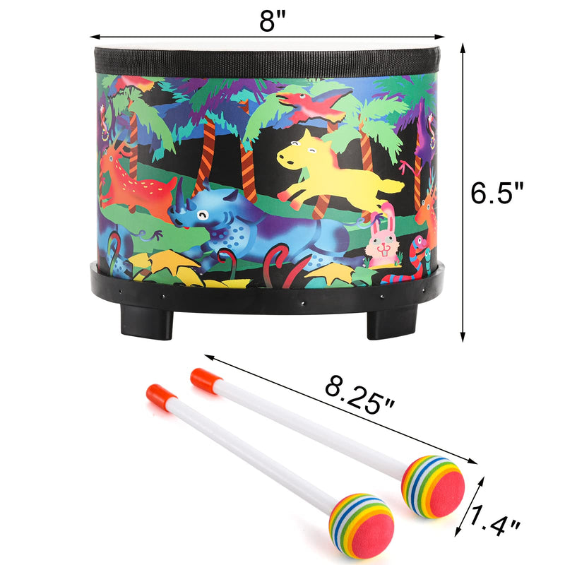 Tosnail 8 Inch Floor Tom Drum with Storage Bag and Mallets for Kids, Percussion Instrument Musical Toy for Children, Toddlers, Christmas Birthday Gift - Jungle