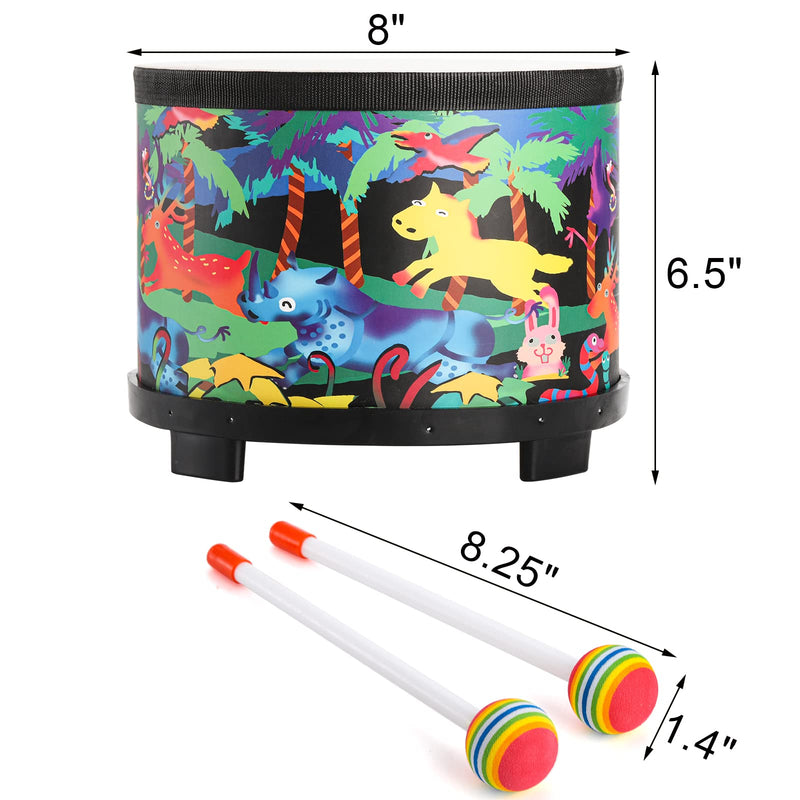 [AUSTRALIA] - Tosnail 8 Inch Floor Tom Drum with Storage Bag and Mallets for Kids, Percussion Instrument Musical Toy for Children, Toddlers, Christmas Birthday Gift - Jungle 