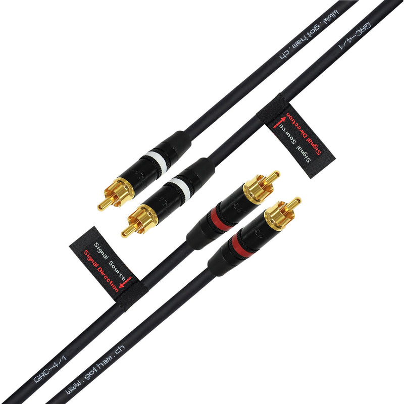 0.5 Foot RCA Cable Pair - Gotham GAC-4/1 (Black) Star-Quad Audio Interconnect Cable with Neutrik-Rean NYS Gold RCA Connectors - Directional