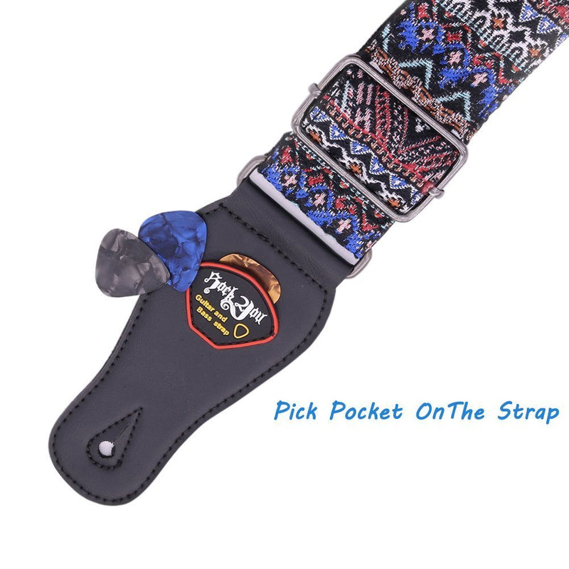 Guitar Strap, Anwenk Acoustic Guitar Strap Bass Guitar Strap for Kids Adult with Pick Pocket 3 Guitar Picks Woven Hootenanny Vintage Pattern with Tie for Acoustic Guitars Purple