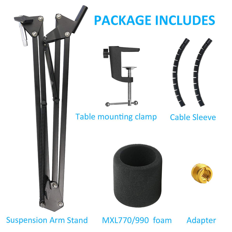 MXL 770 990 Microphone Stand with Pop Filter - Microphone Boom Arm Stand with Windscreen, Cable Sleeve Compatible with MXL Mics 770 990 by YOUSHARES
