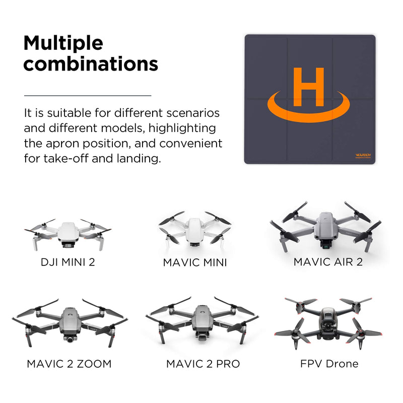 VCUTECH Drone Landing Pad 20 inch(50cm) for DJI Mavic 3 | Mavic Air 2/2S | Mavic Mini 2/1/SE | Mavic 2 Pro/Zoom | DJI FPV | Drone Accessories(Black) 20-inch BLACK